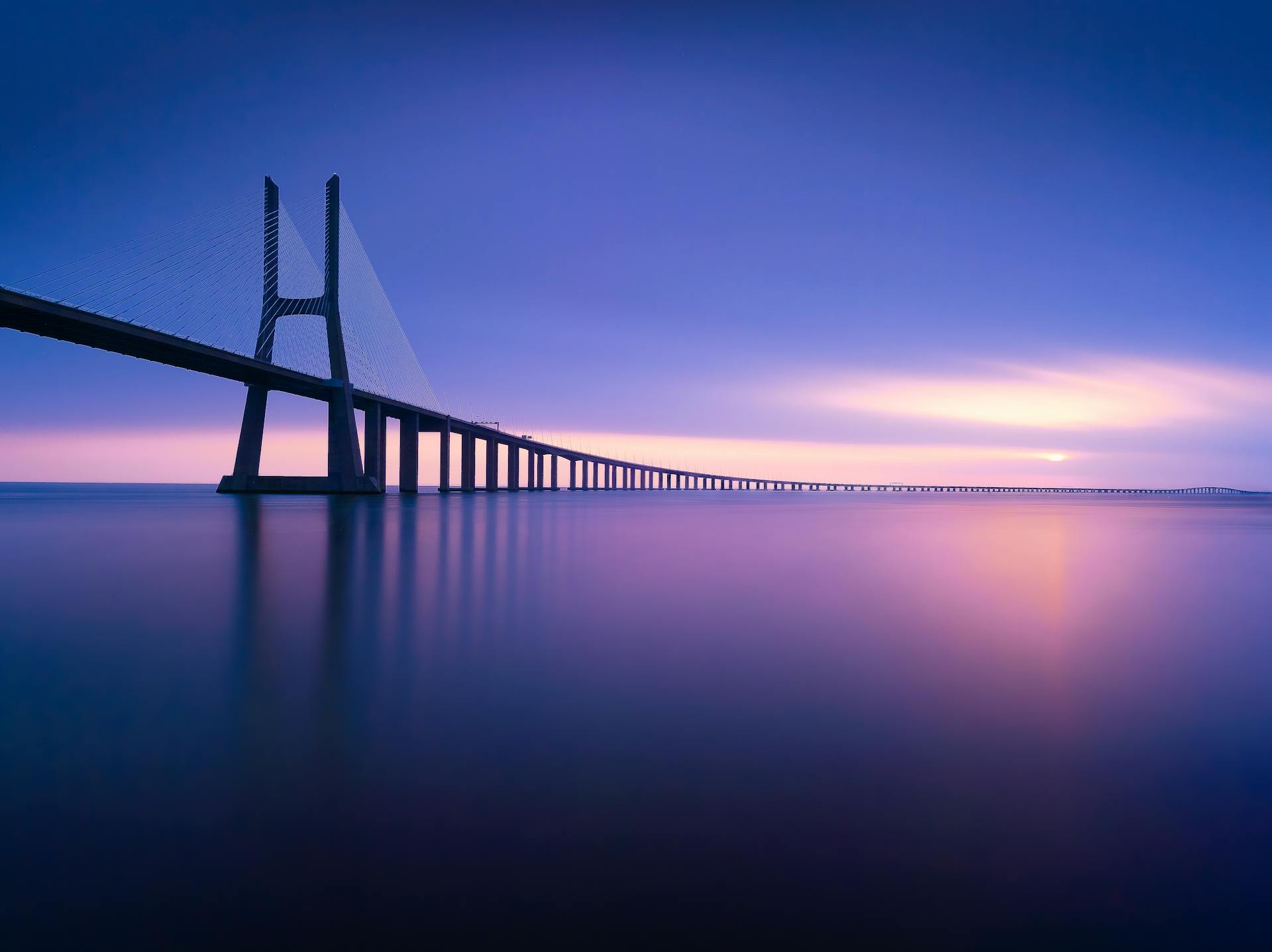 Silhouette of Vasco Da Gama Bridge in Portugal