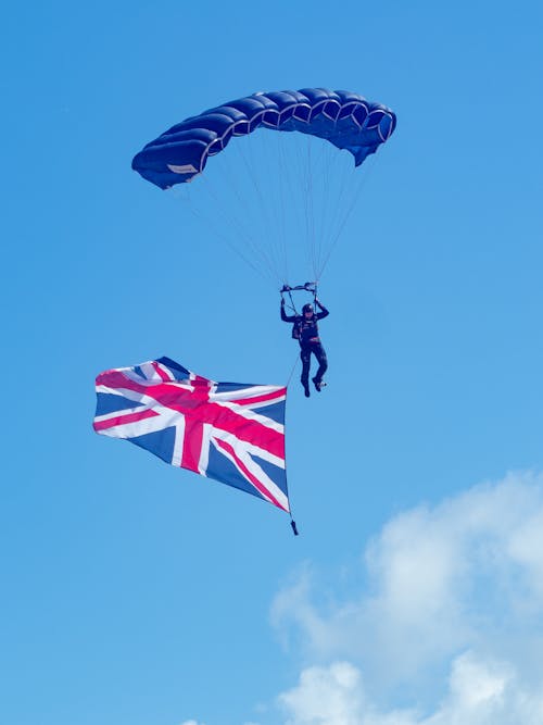 Man Parachuting with Flag of UK