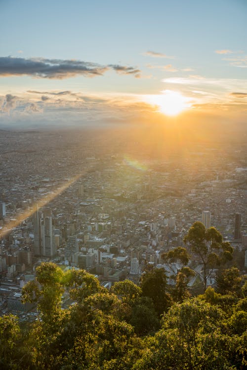 Drone Shot of Bogota at Sunset