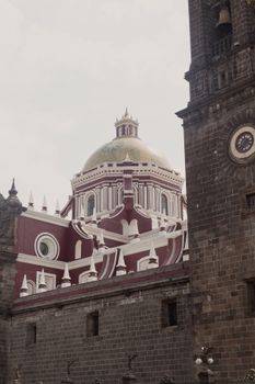 View of the iconic Puebla Cathedral dome in Heroica Puebla de Zaragoza, Mexico.