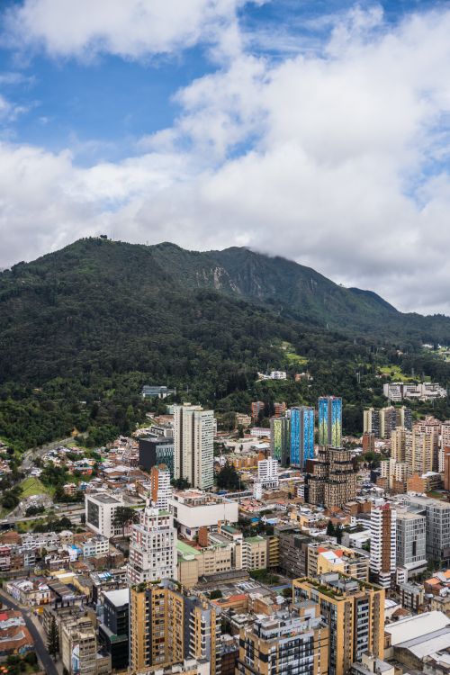 Free A stunning aerial view of Bogotá's urban landscape backed by the Andes Mountains in Colombia. Stock Photo