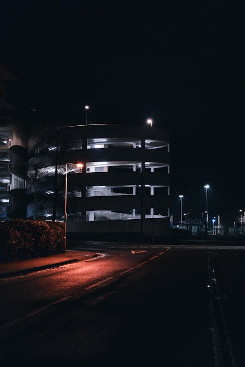 A Dark Street in City at Night 
