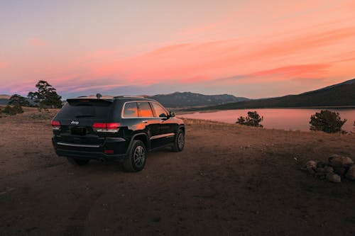 Black Jeep Grand Cherokee at Sunset