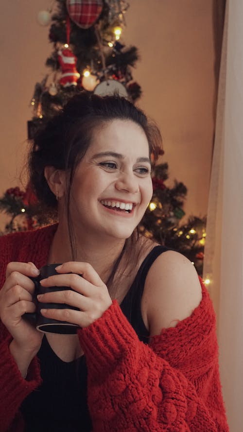 Portrait of Woman with Mug at Christmas