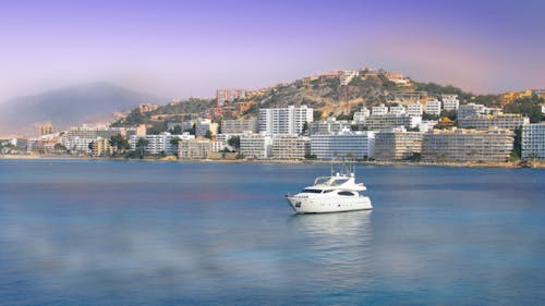 White Yacht Sailing near Costa de la Calma, Majorca, Spain