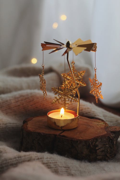 Christmas Candle in a Bedroom 