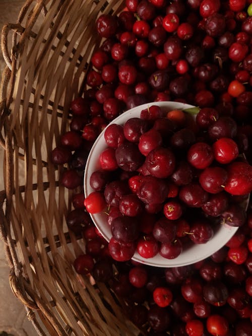 Red Cherries in Bowl and Basket