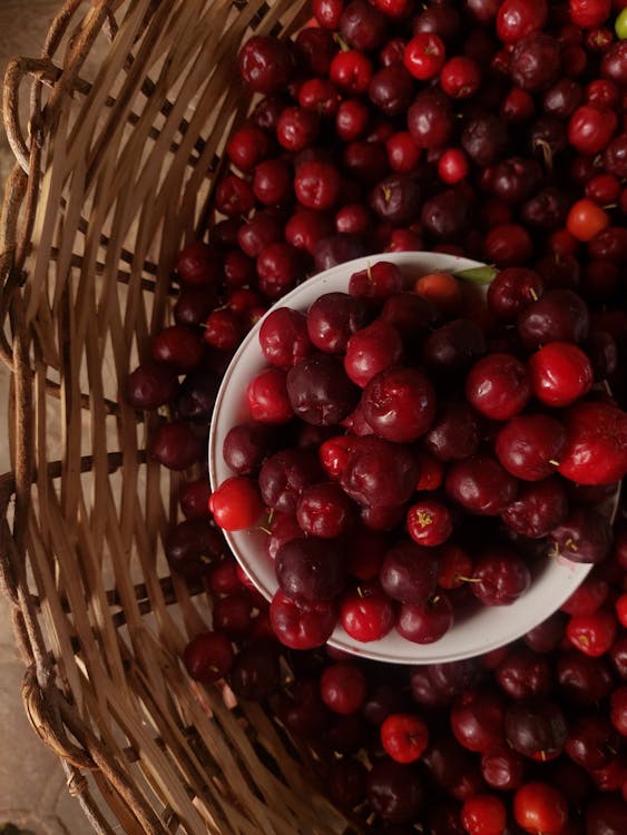 Red Cherries in Bowl and Basket