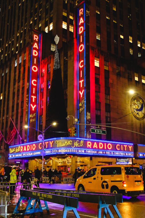 Corner of Radio City Music Hall in New York at Night