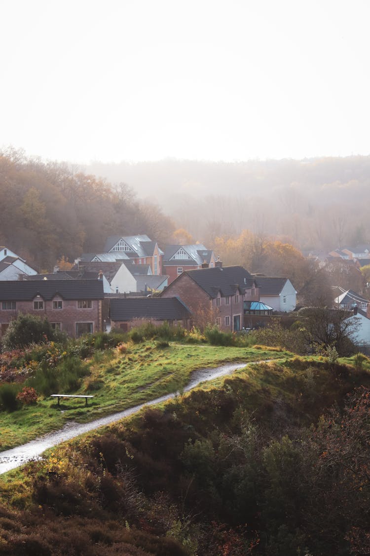 Houses Overlooking A Rural Road