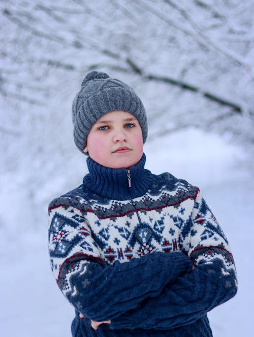 Young Boy Posing During Winter