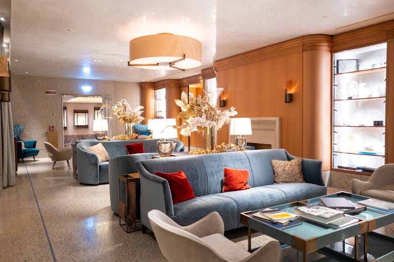Elegant hotel lounge with ambient lighting