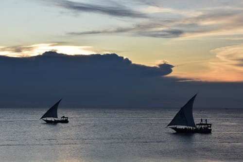 Sailboats in Sea in the Evening
