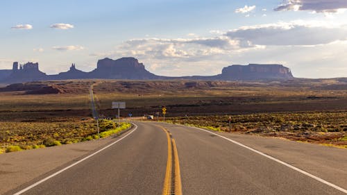 Empty Road towards Rock Formations in USA