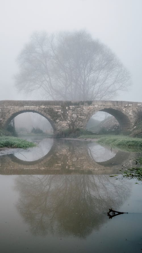 Fog over River and Stone Bridge