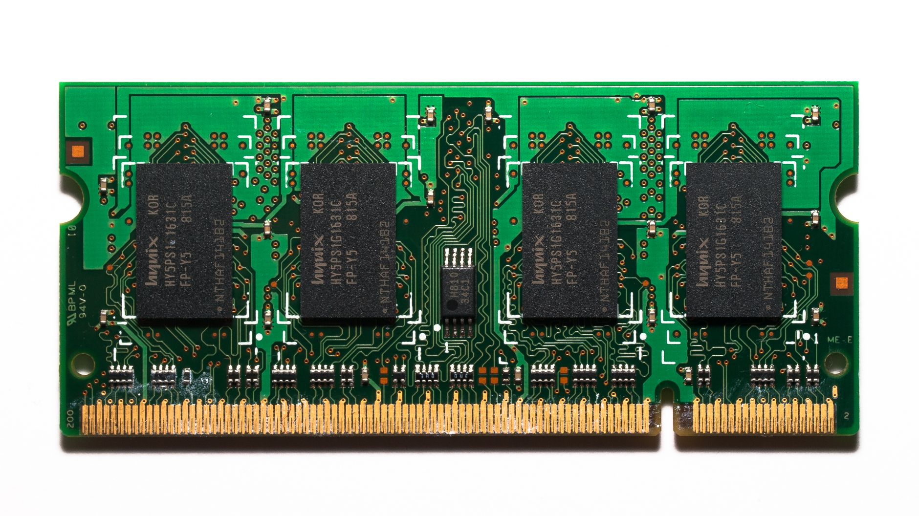High-quality image of a computer RAM module showcasing detailed circuit design.