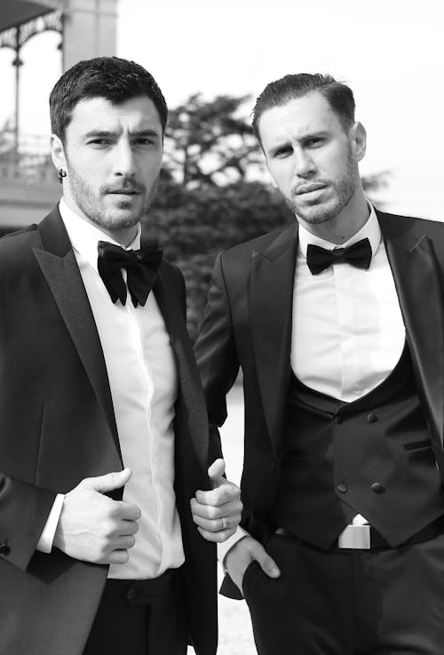 Groom and Best Man in Black and White