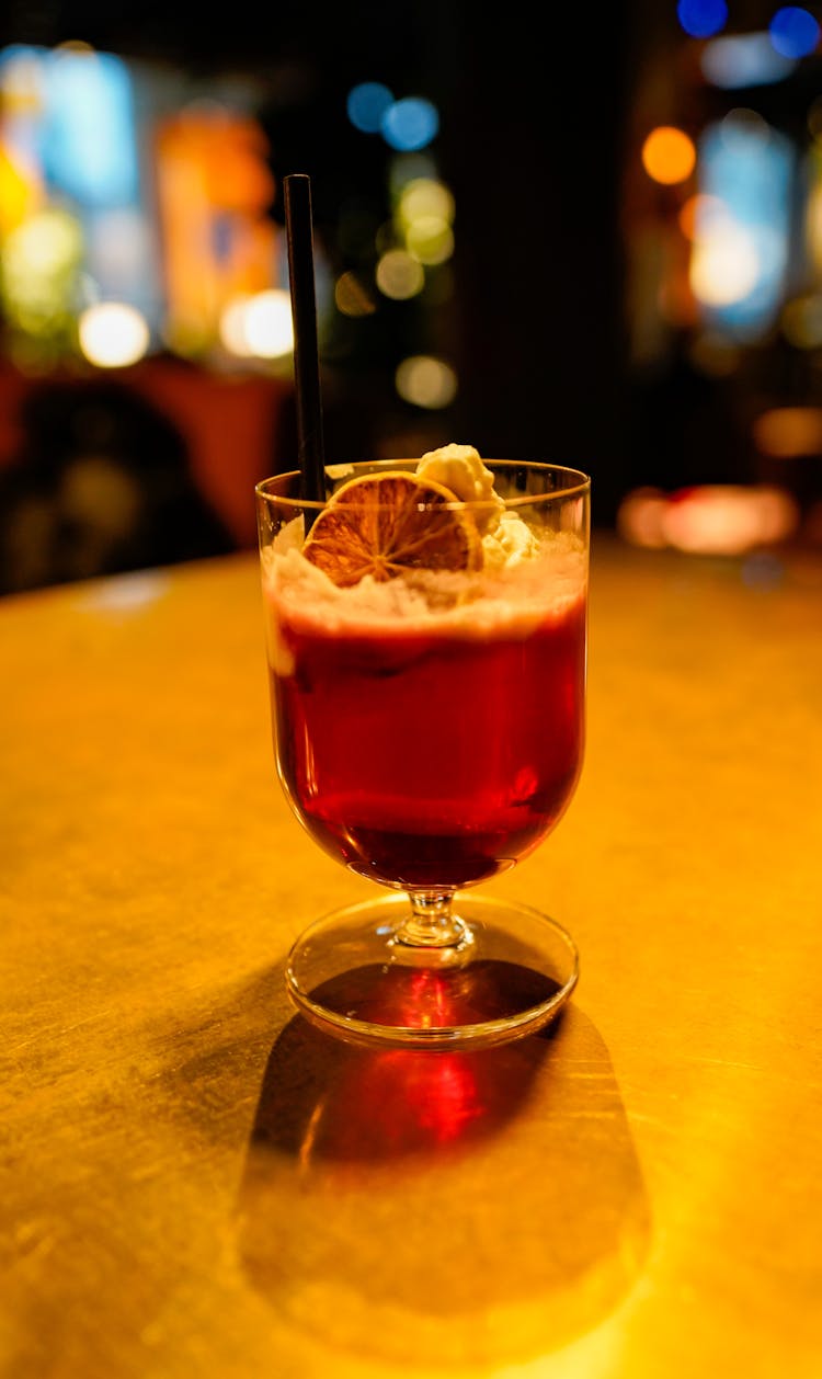 Close-up Of A Cocktail On A Bar Counter 