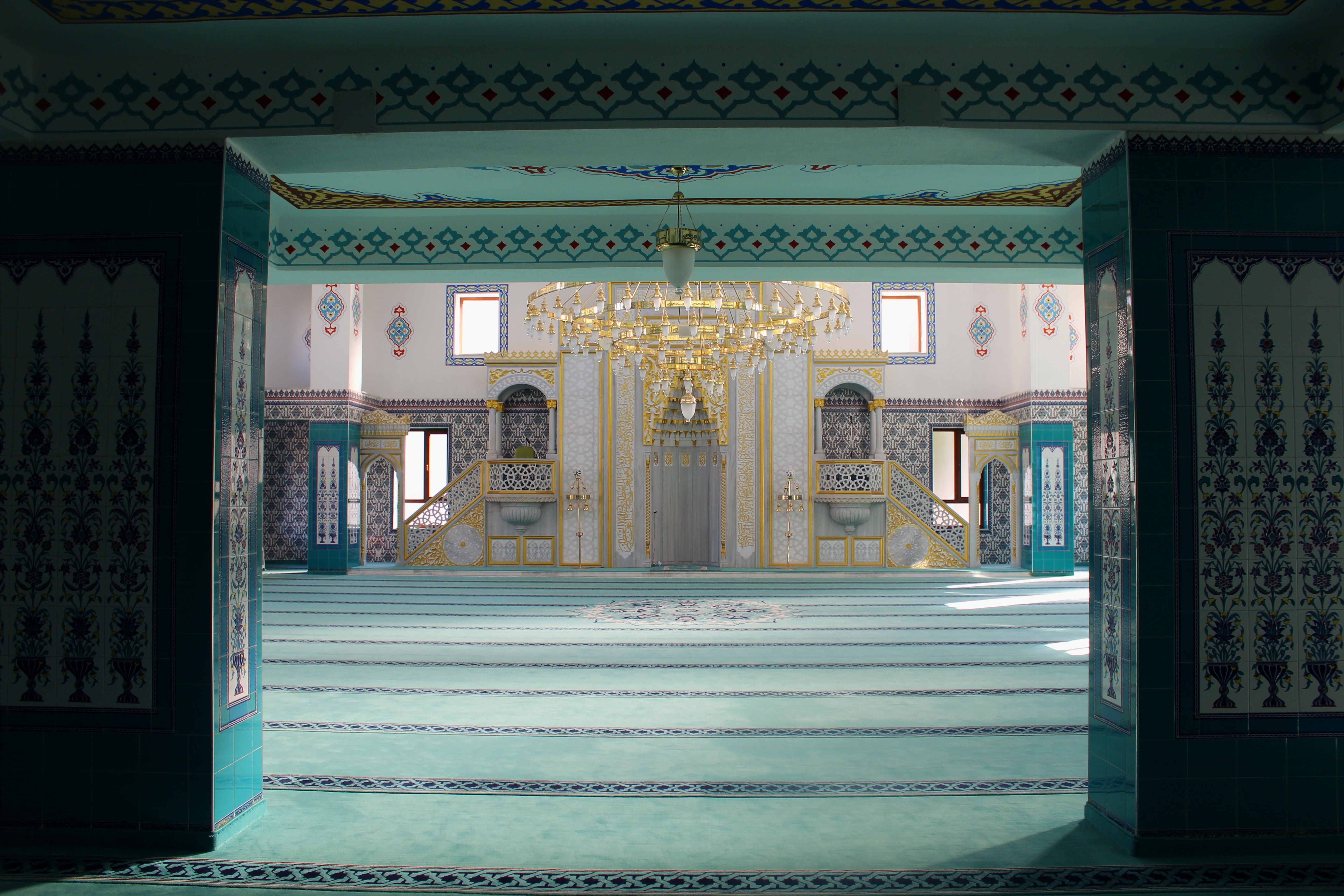 Interior of a Mosque with Gold and Blue Decorations · Free Stock Photo