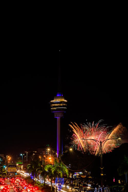 View of Fireworks in a City