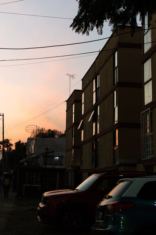 Cars and Building at Sunset