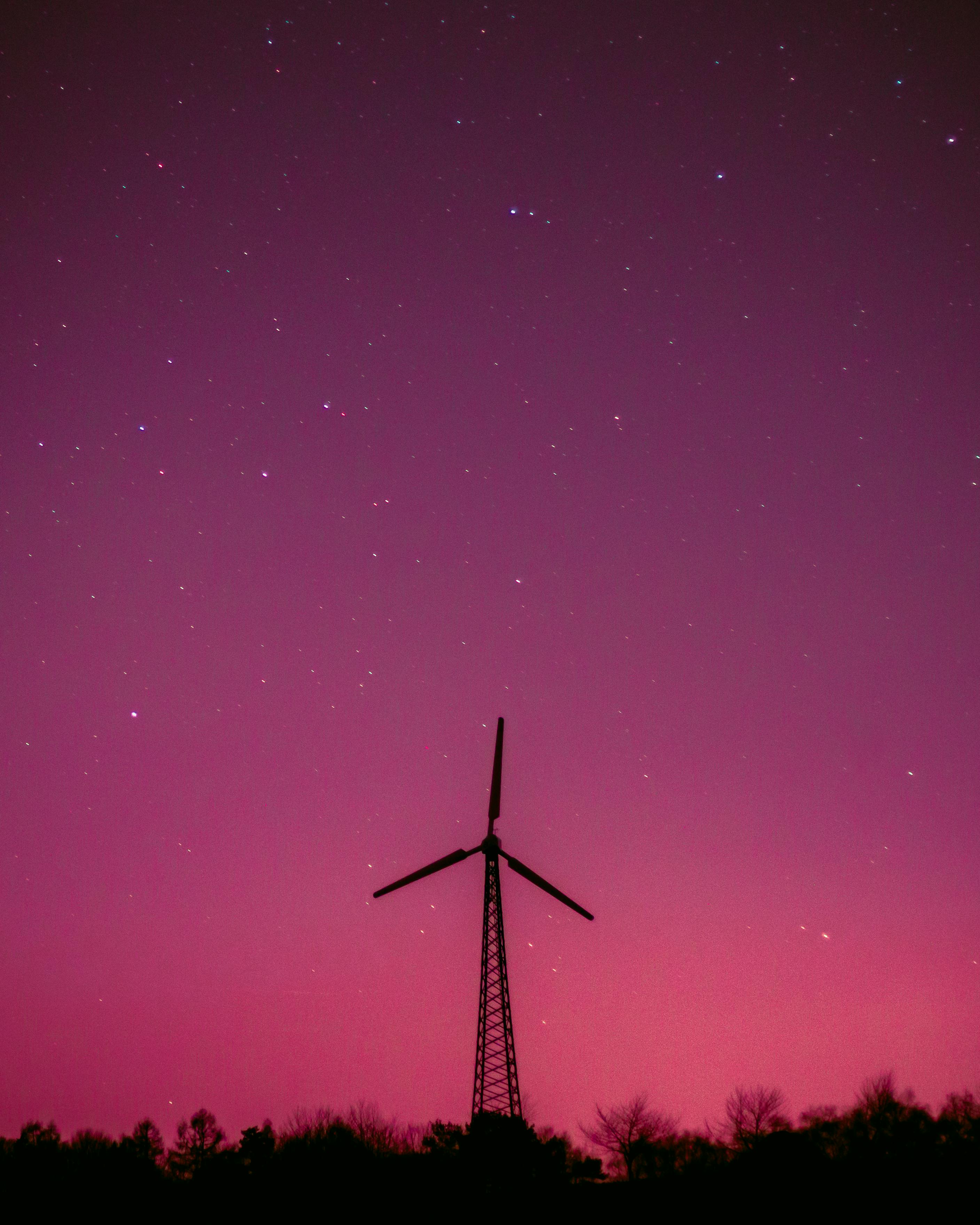 Windmill Under Starry Sky