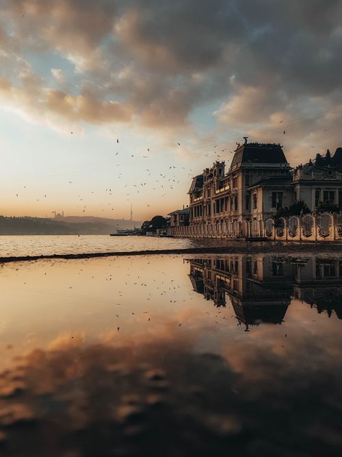 Free Enchanting view of Istanbul's waterfront with sunset reflections on the Bosphorus. Tranquil and picturesque. Stock Photo