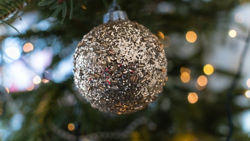 Close-Up Photo of a Glittering Christmas Bauble