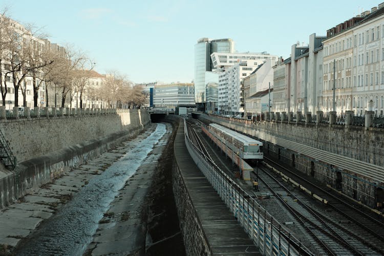 View Of A Canal And Railway In The Center Of Vienna, Austria 