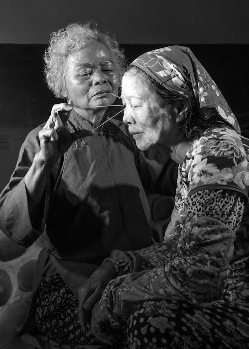 Portrait of Elderly Women in Black and White