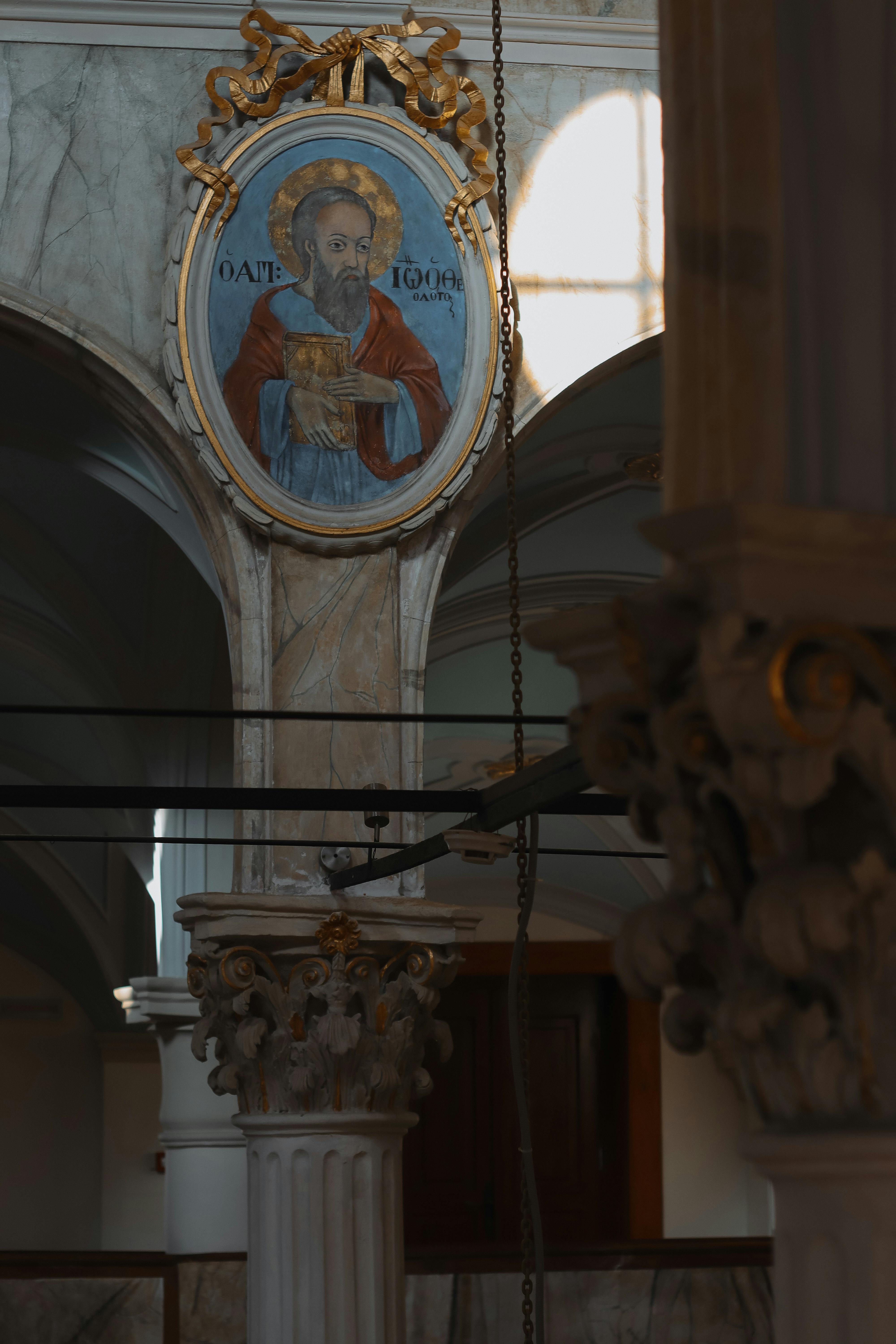 Detailed view of a church interior in Balıkesir, Türkiye, highlighting intricate frescoes and architecture.