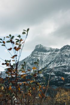 A breathtaking view of snow-capped mountains in Waterton Park, Alberta, Canada.