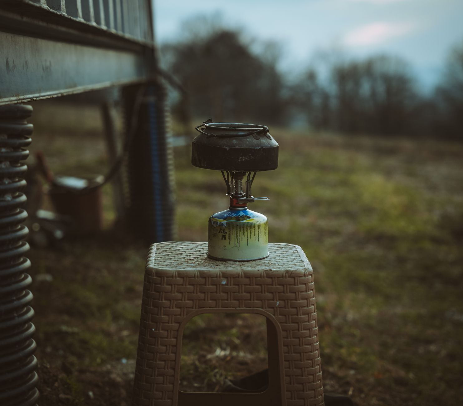 Gas generator outdoors during a power outage