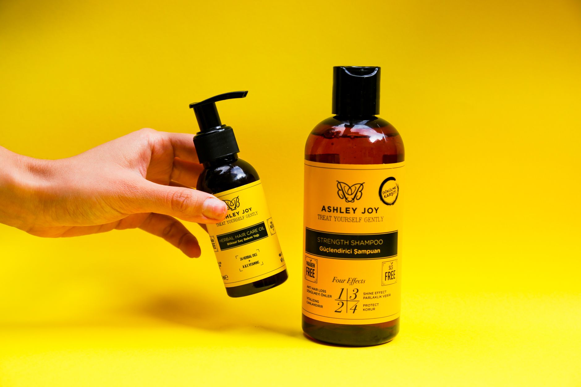Two Bottles on a Yellow Background