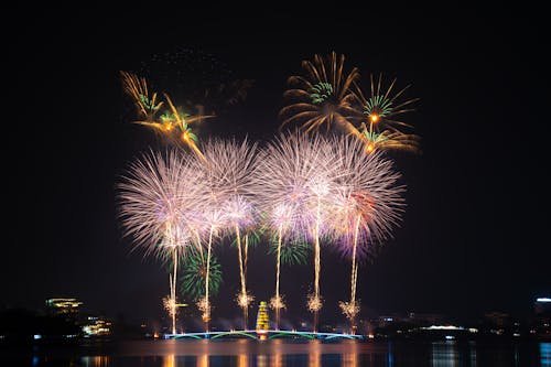 Fireworks over the Ho Chi Minh City in Vietnam