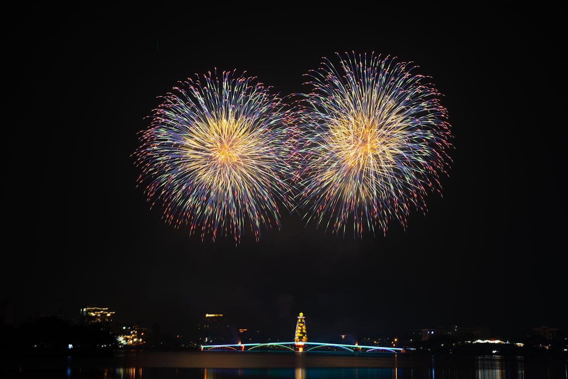 Fireworks in a City at Night 