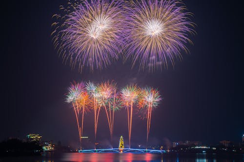 Fireworks over the Ho Chi Minh City in Vietnam 