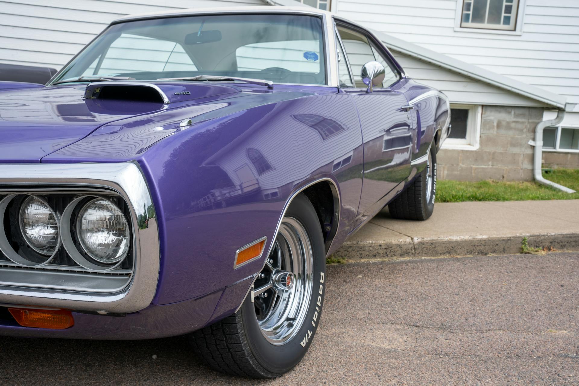 Purple Dodge Super Bee on Sidewalk