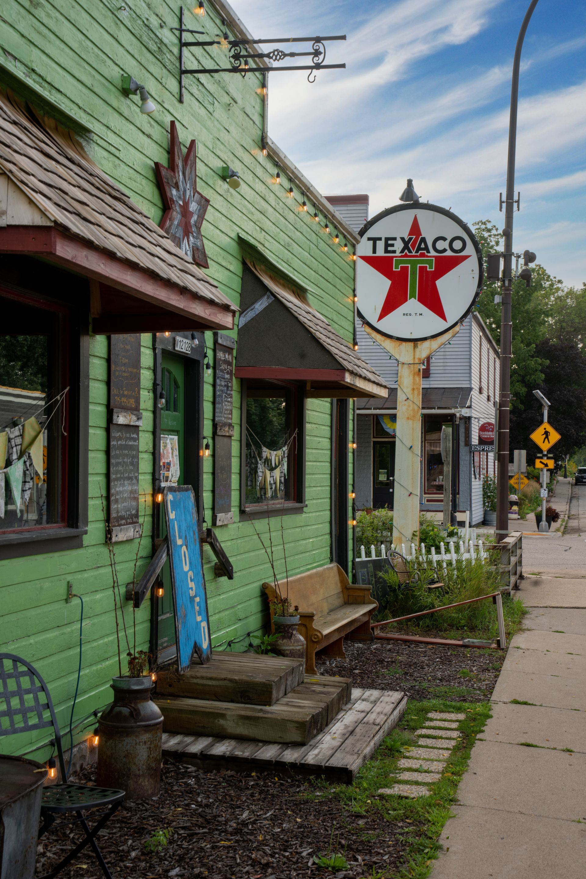 Traditional local business storefront on a small-town American main street