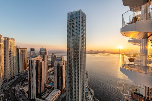 Skyscrapers and Balconies on Sea Coast in Dubai