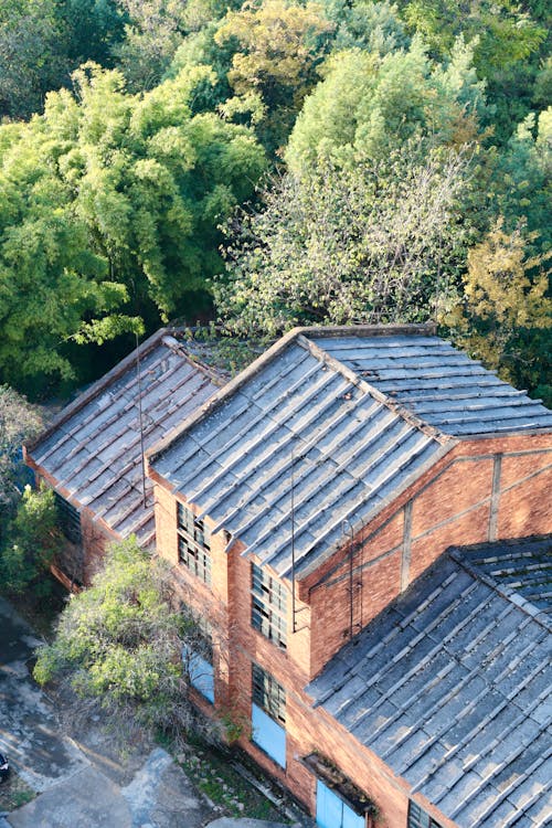 Brick Building of an Abandoned Old Factory from a Birds Eye View