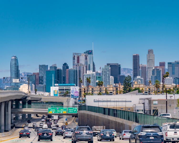 Traffic On The Freeway In Downtown Los Angeles