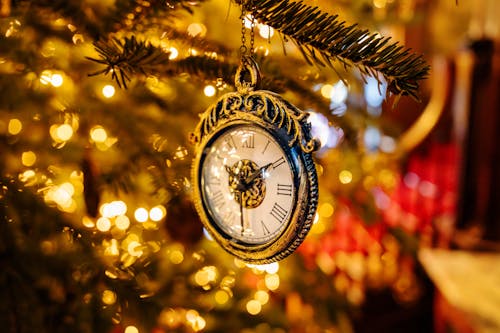Pocket Watch Ornament on a Christmas Tree Branch