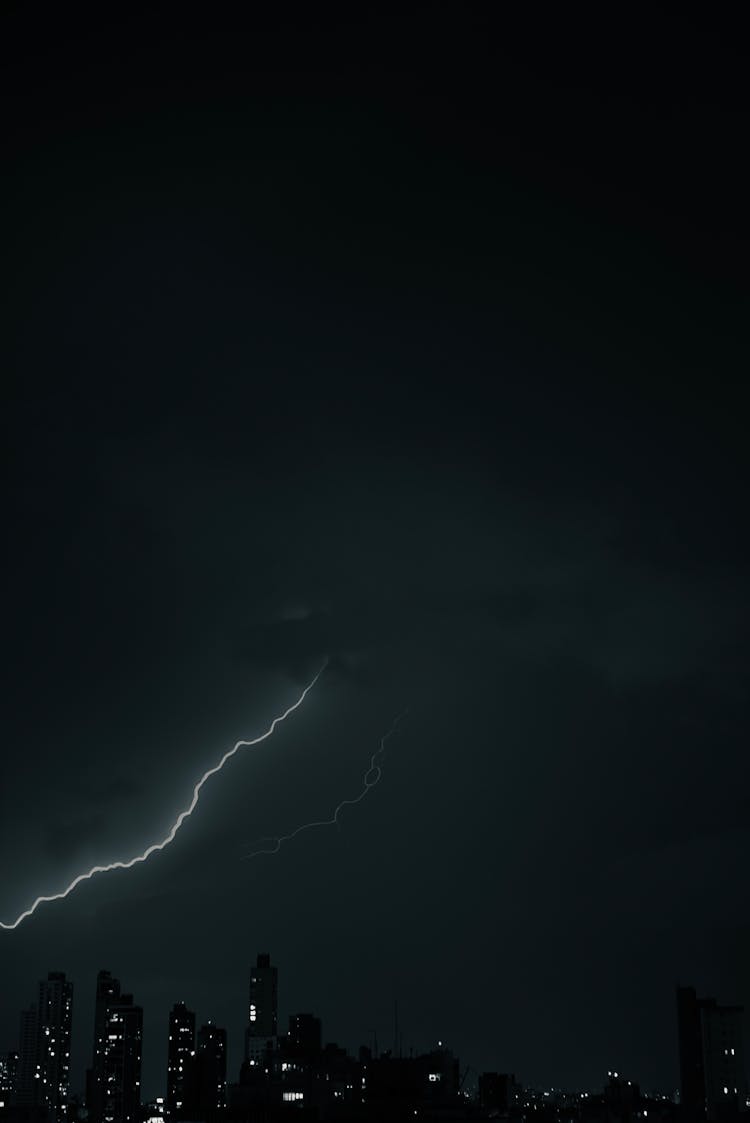 Lightning On Urban Night Sky