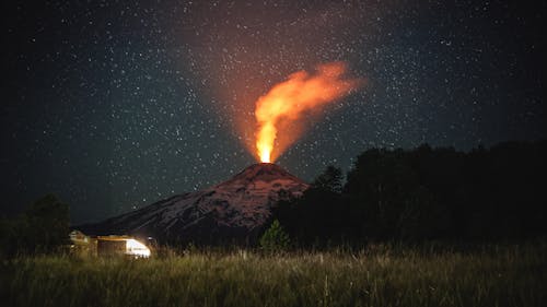 Volcanic Eruption at Night
