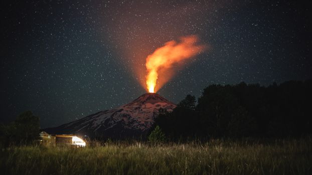 Volcanic Eruption at Night