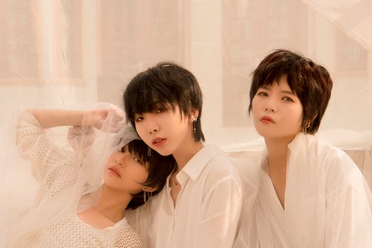 Artistic portrait of three women with modern hairstyles, exuding elegance and style.