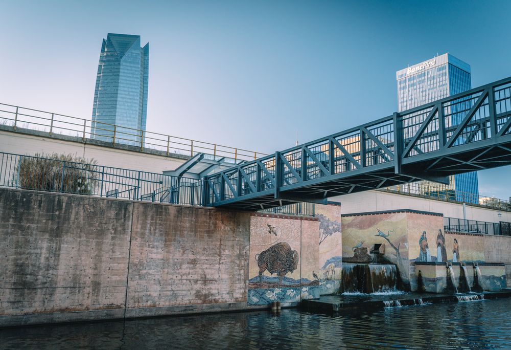 Bricktown street and buildings in Oklahoma City