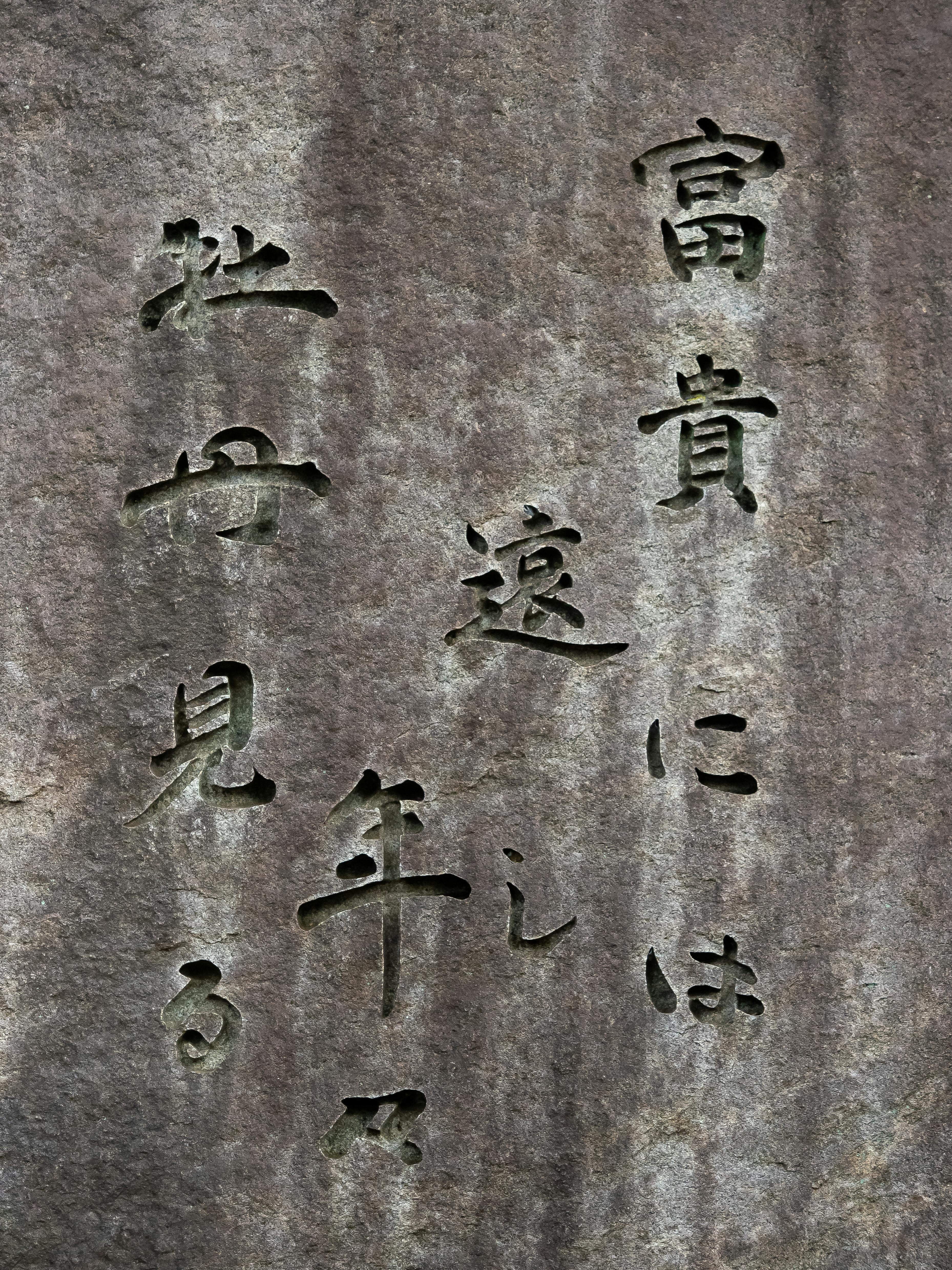 close up of a japanese script carved in a wall