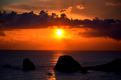 คลังภาพถ่ายฟรี ของ ชายทะเล, ดวงอาทิตย์, ตะวันลับฟ้า